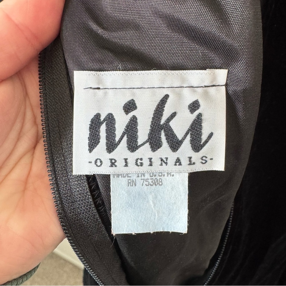 Vintage Niki Black Velvet Floral Dress Size 10 Whimsigoth 80s 90s Prom Sheer - Picture 11 of 13